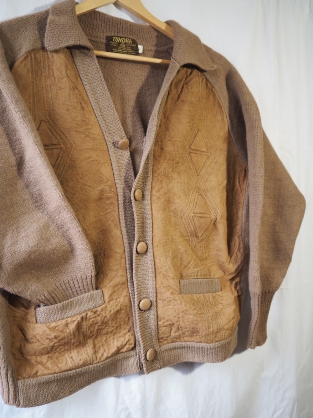 Tundra Brown Taupe Suede-Panel Knit Cardigan